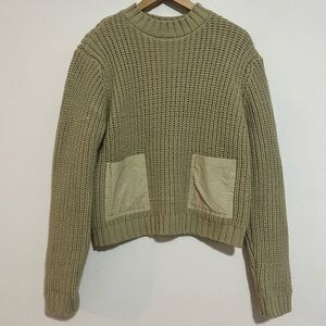 ZARA Knit Sweater with Contrast Pocket Crew Neck Sweater Chunky Knit Large